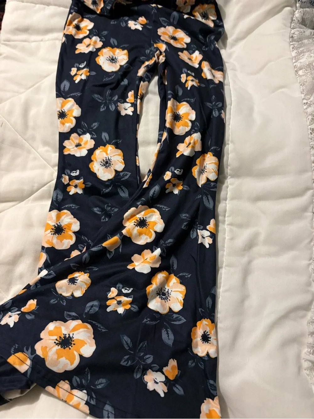 Girls Mustard Velvet Peplum Tunic with Navy Floral Leggings